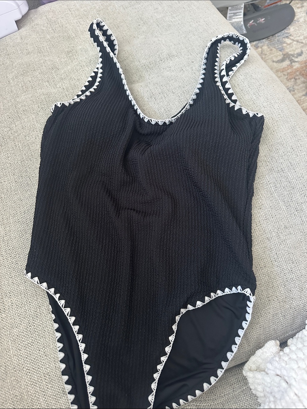 Betsey Johnson Black One-Piece Swimsuit with White Trim